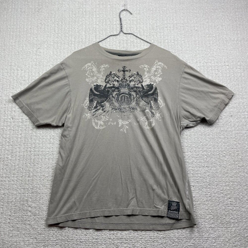 Y2K Burnside Men Shirt L Grey Affliction Goth Grunge Cross Wings Skater